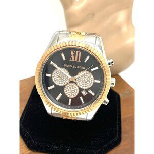 Michael Kors Men's Watch MK8714 Quartz Chronograph Black Dial Tri-Color Steel